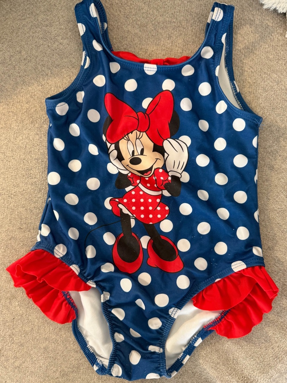 Disney Girls Polka Dot One-Piece Swimsuit - Blue, White & Red Bow